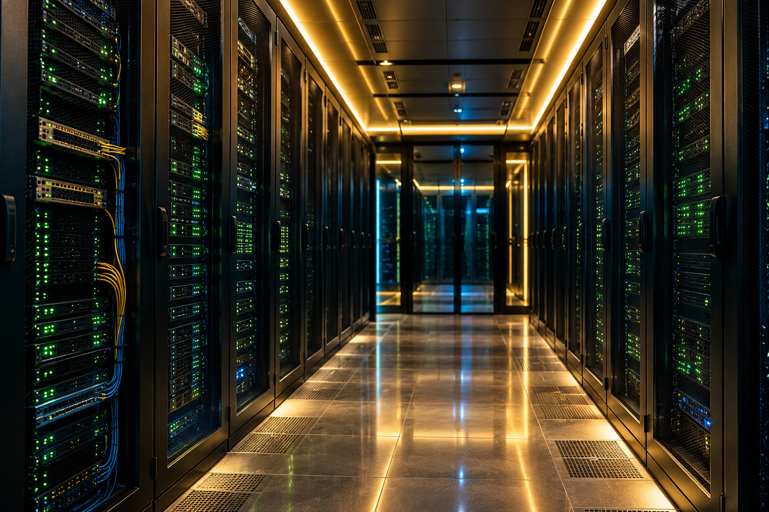 Organised server racks in a data centre